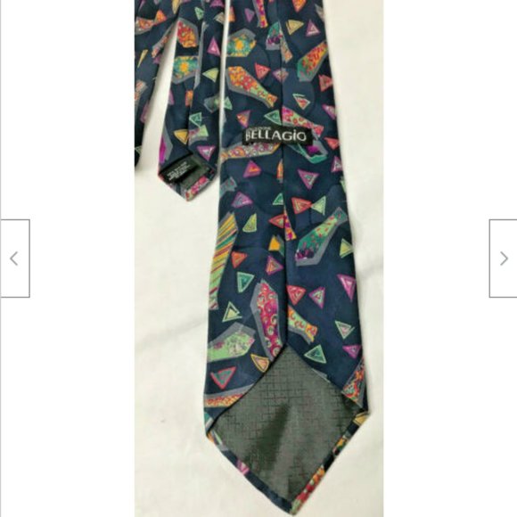 Vtg Long Navy Multicolor Tie Print Men's 100% Silk Necktie Made in Canada 61" - Picture 2 of 3